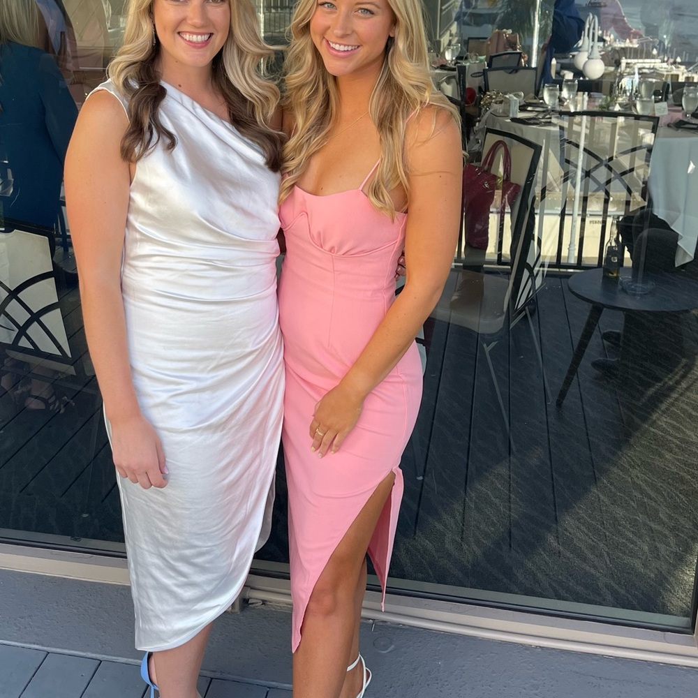 Hello Molly One-Shoulder Satin Dress in White